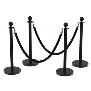 4Pcs Stanchions and Velvet Ropes, Black Stanchions with Retractable Belts, Crowd Control Barriers with Hollow Base, Red Carpet Ropes and Posts for Event & Party Supplies
