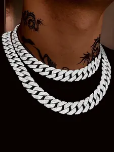 Men's Cuban Link Chain Necklace, Street Punk Style, Iced Out Blingbling, Summer Rapper Accessory, Ideal Gift, Daily Wear, Parties
