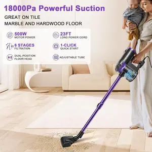 600W 18KPa Corded Stick Vacuum Cleaner  5-Layer HEPA Filtration Multi-Surface Cleaning for Carpets Hard Floors Home Car Use Lightweight Compact Design 3-in-1 Brush Set for Pet Hair aspiradora moderna suction mode Dry Vacuum Cleaner Bagless Vacuum Cleaner