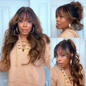 【New Arrival】Nadula Drawstring 13x4 Pre-Everything Lace Frontal Balayage Highlights Fluffy Natural Loose Wave Curtain Bangs Wig 100% Human Hair TikTokShopSpringGlowUp Greenish