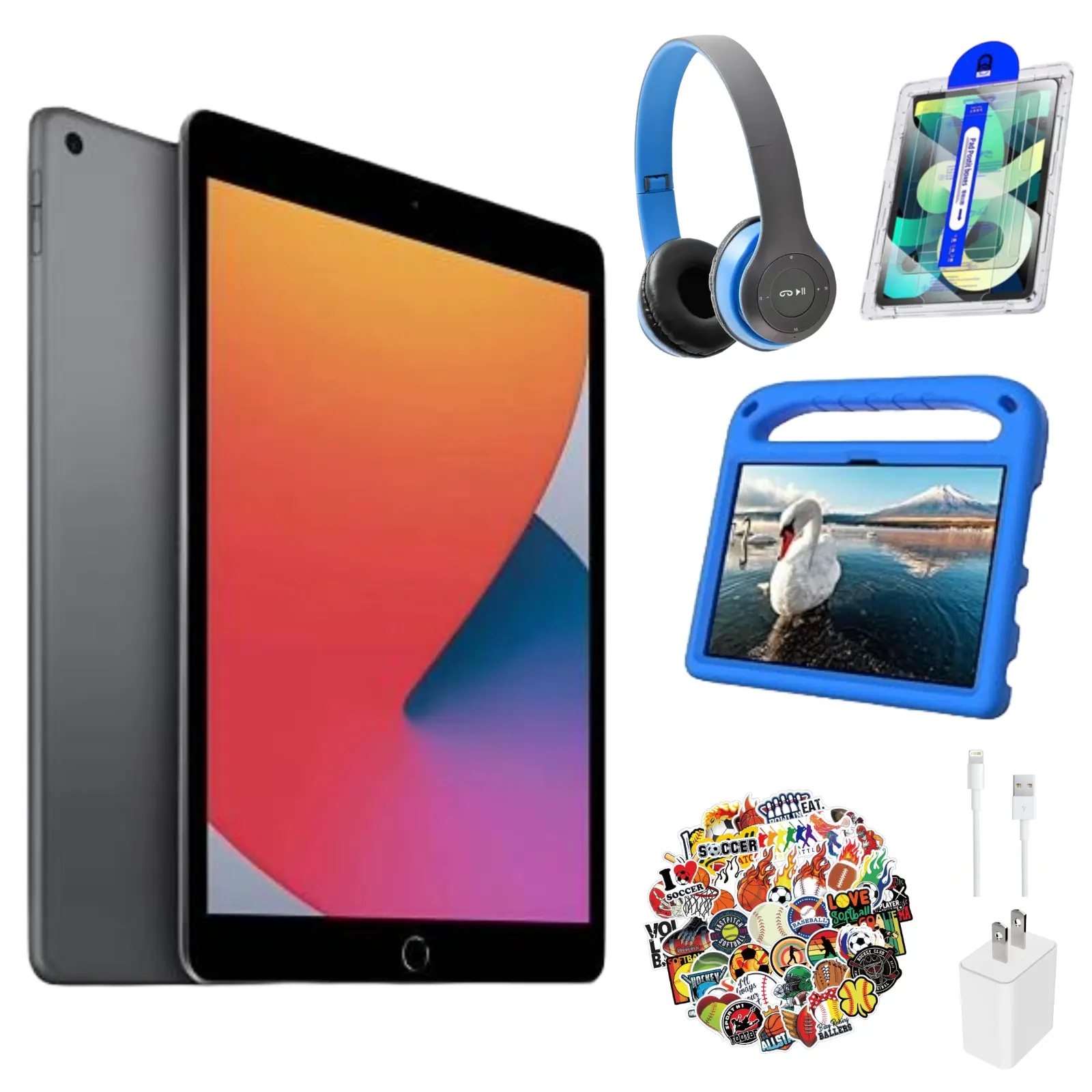 Refurbished Apple iPad 8 8th Gen 32GB Wi-Fi 10.2" Space Gray 2020 Bundle with Headphones Case Stickers & Accessories | (Eco-Friendly Condition)