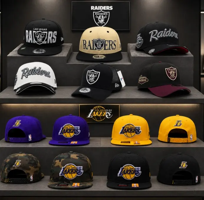[Best Quality] Las Vegas Raiders /LA Laker All Collection Snapback Cap – Multi-Style Adjustable Flat Brim Baseball Hats, Embroidered Fan