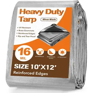 Tarp  10 X 12 FT 16 Mil Heavy Duty Tarp Multipurpose Tarps Heavy Duty  Protective Cover UV  Weather Resistant for Shelter Camping, Green/Brown