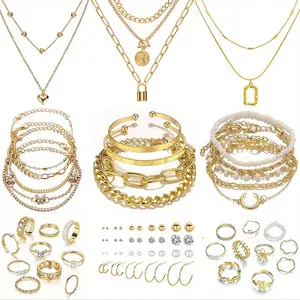 79-Piece Elegant Gold Jewelry Set for Women and Girls - Includes 5 Necklaces, 14 Bracelets, 40 Pairs of Earrings, 20 Rings with Rhinestone Accents - Perfect for Daily Wear, Parties, Valentine's Day, Anniversaries, and Birthday Gifts