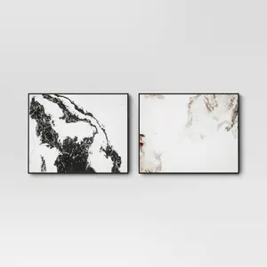 Threshold Modern Wall Art Canvas Abstract 30"x24" 2pk Marbleed Canvases Black