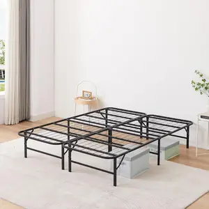 VECELO Bed Frame Twin Full Queen Size Metal Foldable Heavy Duty Steel Folding Platform Easy Assembly Foldable Metal Platform Bed