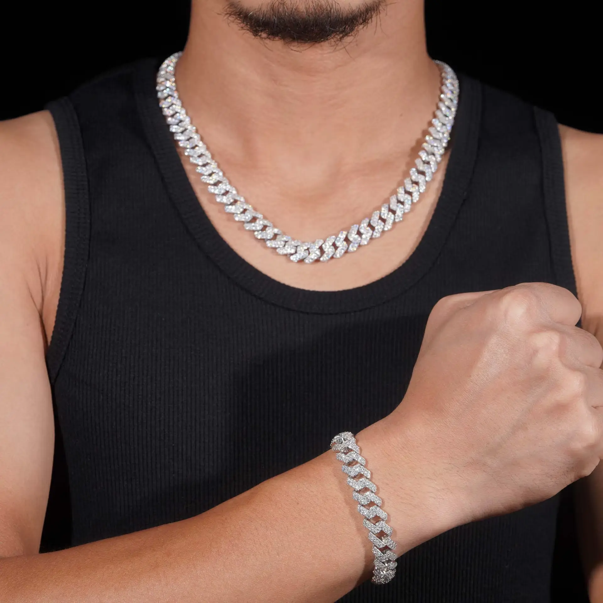 Men's 12mm Iced Out Cuban Link Alloy Jewelry Set - 8inch Bracelet & 20inch Necklace with Clasp, Gold Plated Hip Hop Bling, Anniversary Gift for Boyfriend, Streetwear Costume Accessory, Bracelet: 8 Inches