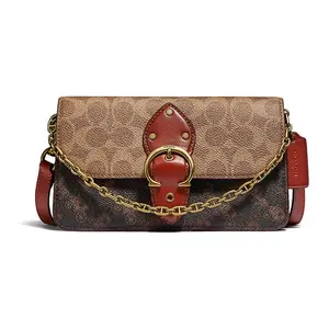 COACH Beat 21 Monogram Canvas and Leather Chain Handbag for Women, Tote and Crossbody, Tan