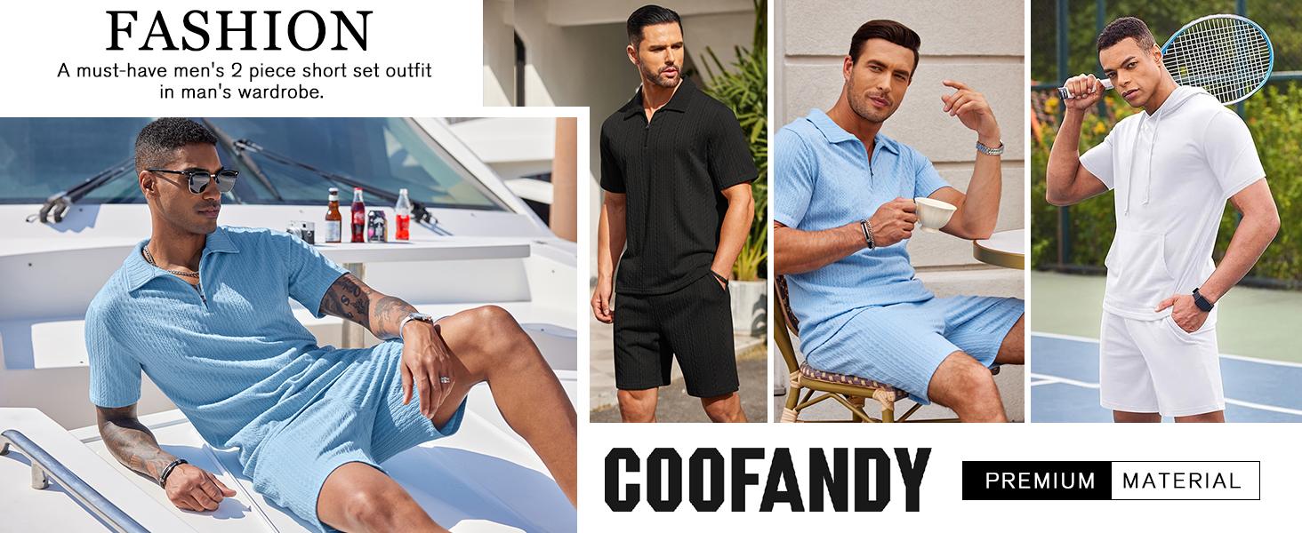 COOFANDY Men's 2 Pieces Outfits Casual Quarter Zip Polo Shirt and Shorts Set Athletic Jogging Summer Tracksuit