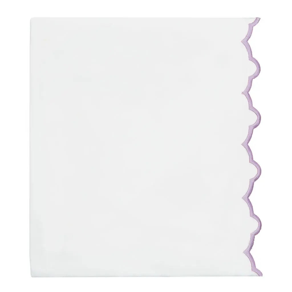 Lilac Purple Scalloped Embroidered Flat Sheet