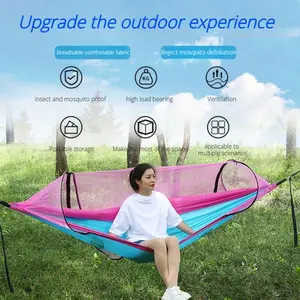 Auto Pop Up Mosquito Proof Camping Hammock, Single & Double Person Portable Hanging Hammock Swing with Integrated Bug Net, Ripstop Parachute Nylon Fabric for Camping, Backpacking, Hiking, Backyard & Outdoor Adventures