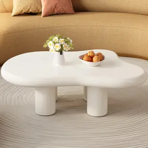 Guyii Cloud Coffee Table Modern Irregular Cloud Shape Cute & Space-Saving Easy Assembly for Living Room or Indoor Tea Corner Eco-Friendly Board Cream White Finish