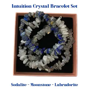 Intuition Crystal Bracelet Set, Labradorite Moonstone Lapis Lazuli Bracelet Bundle, Third Eye Crystal Gift, Spiritual Jewelry for Insight
