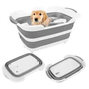 7.1 Gal/27L Multipurpose Collapsible Dog Bathtub Raised Small Pet Bathtub with Drainage Hole and Pet Hair Collector Portable Dog Bath Tub for Puppy Cats Space Saving Laundry Basket Organizer