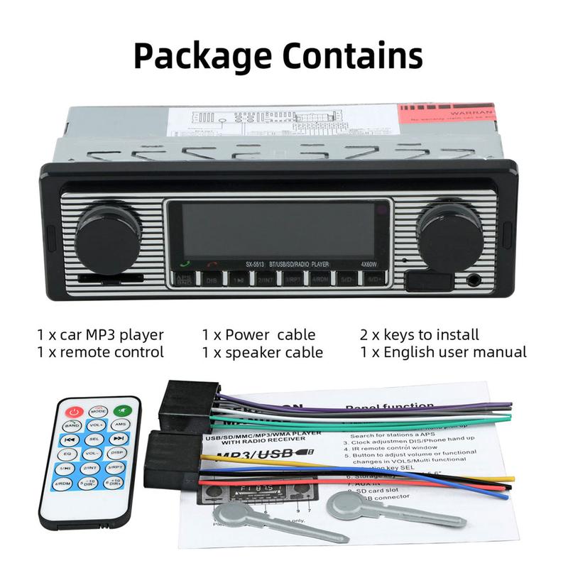 FYPLAY Classic Bluetooth Car Stereo FM Radio Receiver Hands-Free Calling Built-in Microphone USB SD AUX Port Support MP3 WMA WAV Dual Knob Audio Car Multimedia Player Remote Control cars auto accessories
