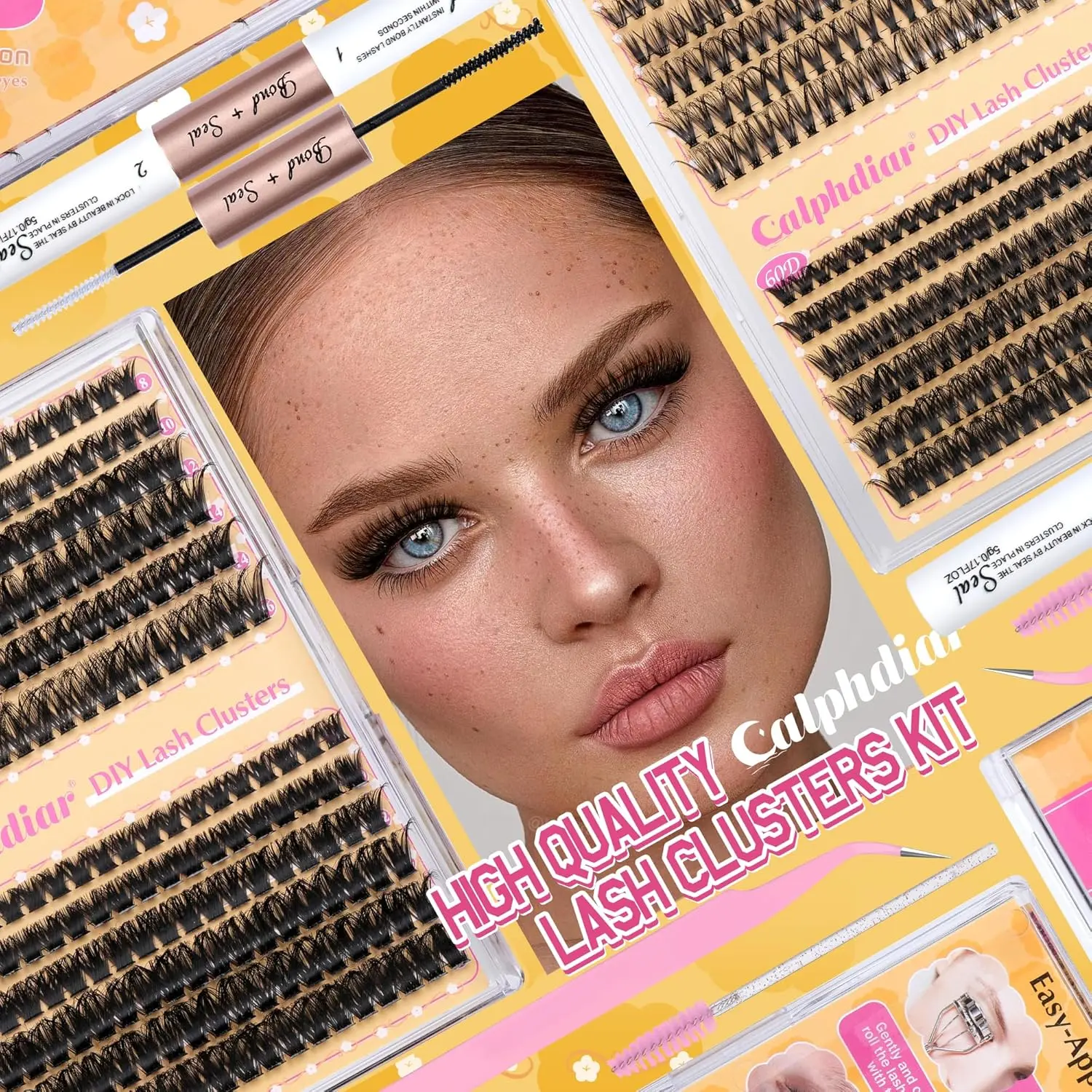 Calphdiar DIY Lash Extension Kit Wispy Eyelash Extension Kit D Curvature Lash Clusters Kit 8-16mm 474pcs Lashes Extension Kit with Lash Bond and Seal, Lash...