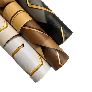Gold Yellow Brown Lines Self-adhesive Wallpaper Geometric Pattern KTV Home Decor Building Materials Feature Wall Bedroom Dining Room Living Room Sticker Upcycling Sticker PVC Wallpaper Home Goods