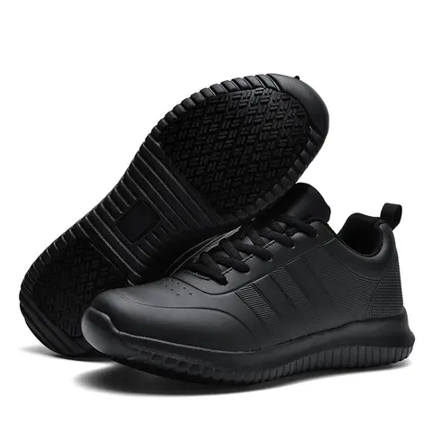 Unisex Non-Slip Work Safety Shoes, Waterproof SRC Oil-Resistant Mesh Fabric, Breathable Lace Closure, Casual Wear Athletic Chic Kitchen Chef Footwear, Black Stylish Closed-Toe Sneakers (Unisex Sizes) Work Protective Shoes Work Safety Sneakers