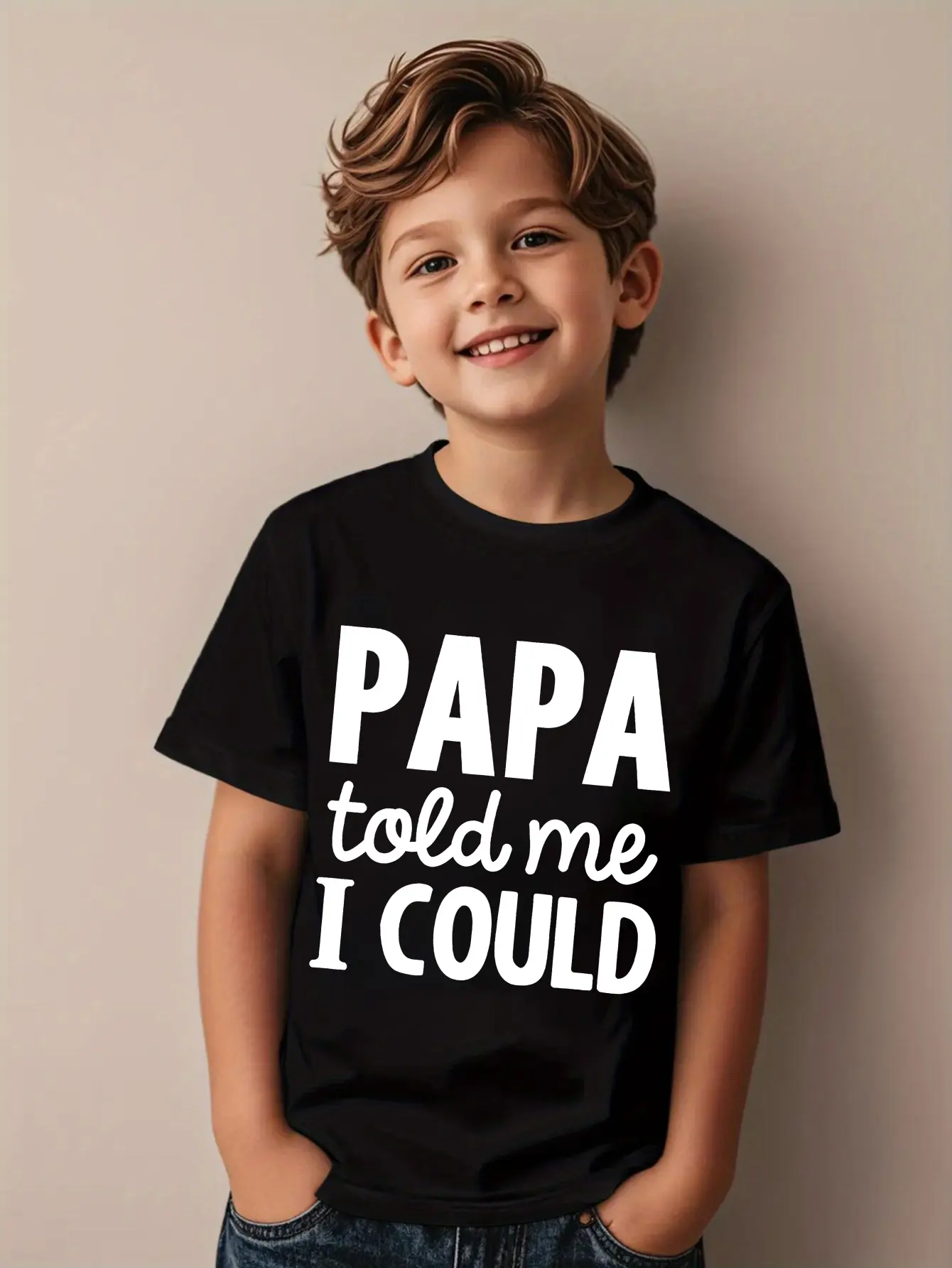 Comfy Summer PAPA TOLD ME I COULD Print Boy's T-shirt Kids Casual Short Sleeve Clothes Funny Graphic Tee Cool Graphic Tee