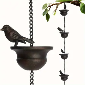 1pc，8 Feet Birds on Cup Mobile Rain Chain Mobile Bronze Decorative Bird Rain Chain Replacement Downspout Drainage Rain Chain 8 Birds Cups for Outdoor Courtyard Garden, Halloween, Garden Accessories