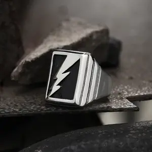 GTHIC Lightning Bolt Stainless Steel Ring Non Tarnish Statement Jewelry for Men Women Wedding Engagement Birthday Gift Durability