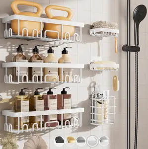 D. White 6-Pack Rustproof Waterproof Shower Caddy with Adhesive Shelves Rack, Soap Holder, and Large Bathroom & Washroom Organizer for Bathtub Storage