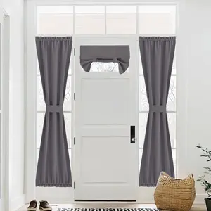 25 x 72 inch French Door Curtain with 26 x 18 inch Slef Adhesive Door Blackout Curtain for Door Window, Grey