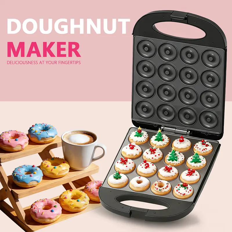 2-Inch Electric Mini Donut Maker, All-in-1 Doughnut Machine with Non-Stick Plates & Cool-Touch Housing, Ideal for Birthdays, Christmas Parties, Afternoon Tea