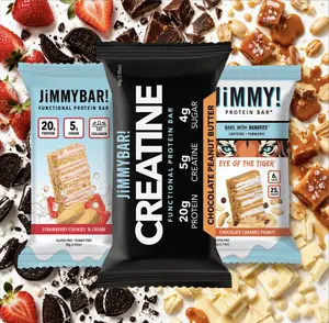 JiMMYBAR! Functional Favorites Sample Pack - Creatine, Collagen, Caffeine, & Turmeric - High Protein - 6 pack - Real Peanuts & Almonds, Chocolate, Peanut Butter, Strawberry, Caramel, Milk Protein natural snack bar