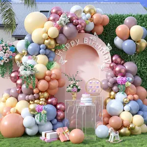 122-Piece Pastel Balloon Arch Kit with Pink, Blue, Yellow, Purple, Metallic Gold, and Macaron Balloons for Boho Weddings, Birthdays, Baby Showers, and Parties