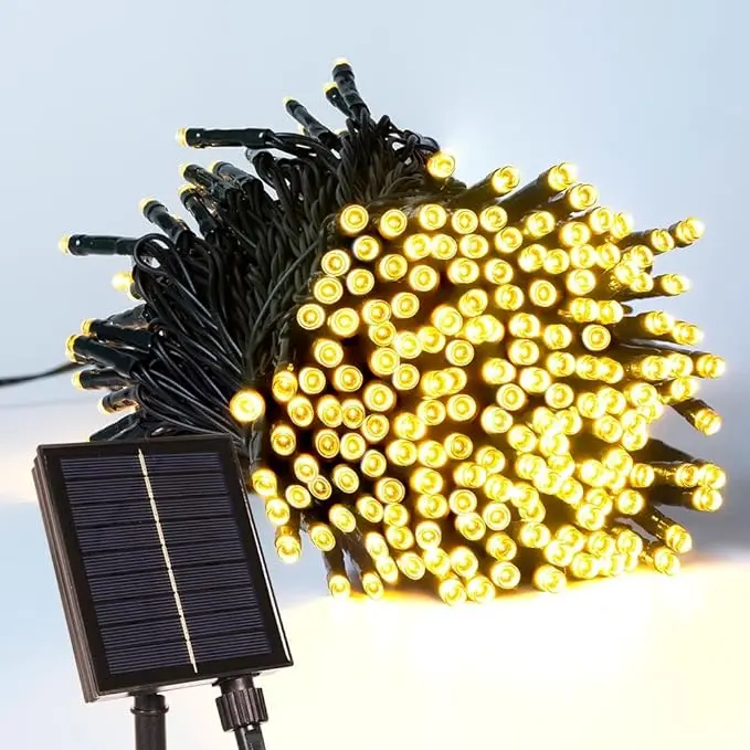 66FT Solar Strip Lights - 200 LED Illuminated Fairy String Lights, Waterproof Warm White with Remote for Outdoor Garden, Patio Decor