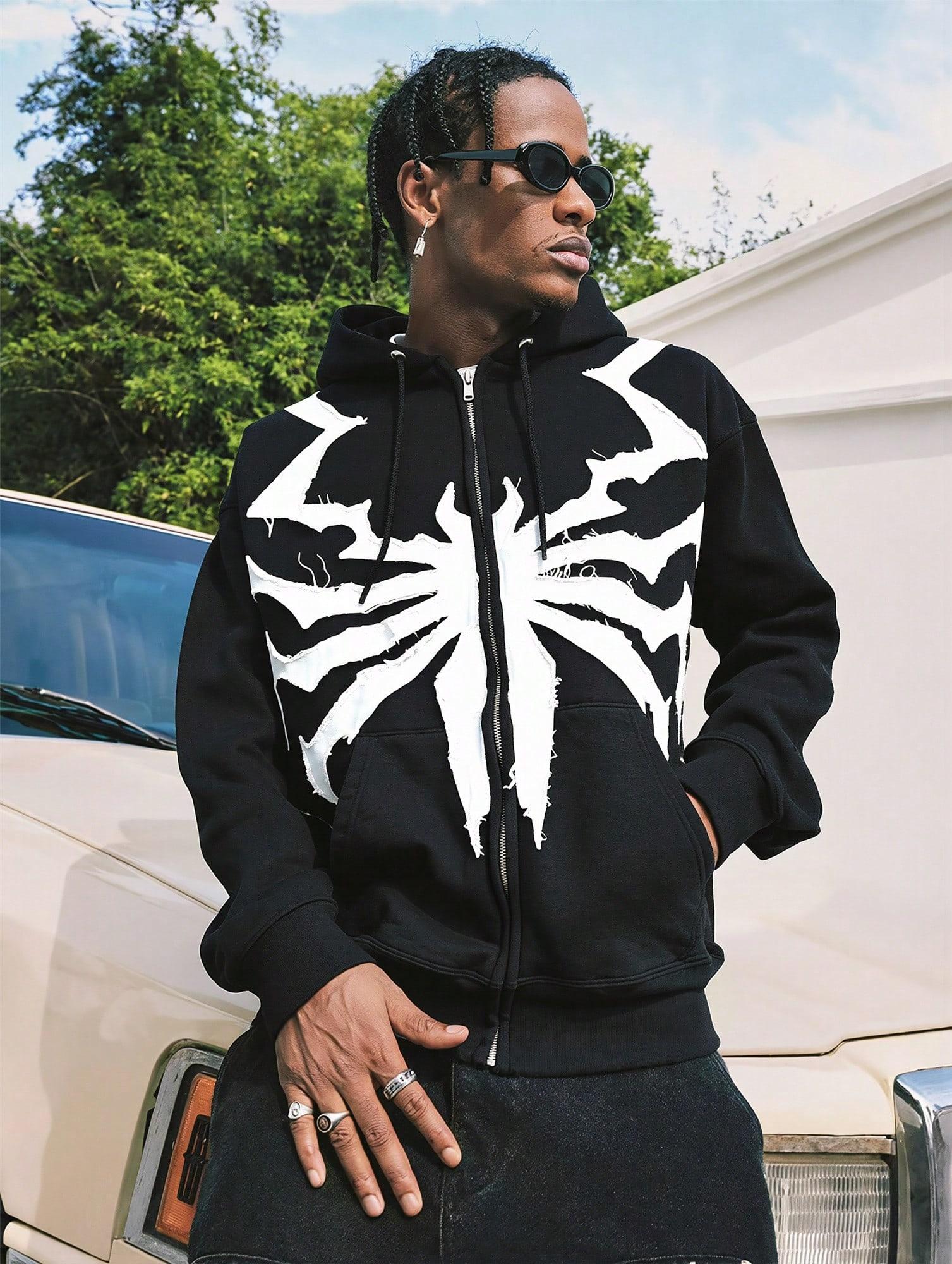 American Gothic Spider Patch Cloth Embroidered Hoodie Y2K Zipper Design High Men's & Women's Sweatshirt Tops Streetwear Menswear Long Sleeve Casual Oversize Baggy Loose Pullover Black Oversized Graphic Print All Oversized Christmas