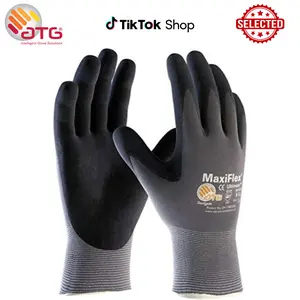 MaxiFlex 34-874 Work Gloves 1 Pair Nylon Micro-Foam Nitrile Grip Black Gray Sizes XL Lightweight Breathable for Construction Mechanics Warehouse