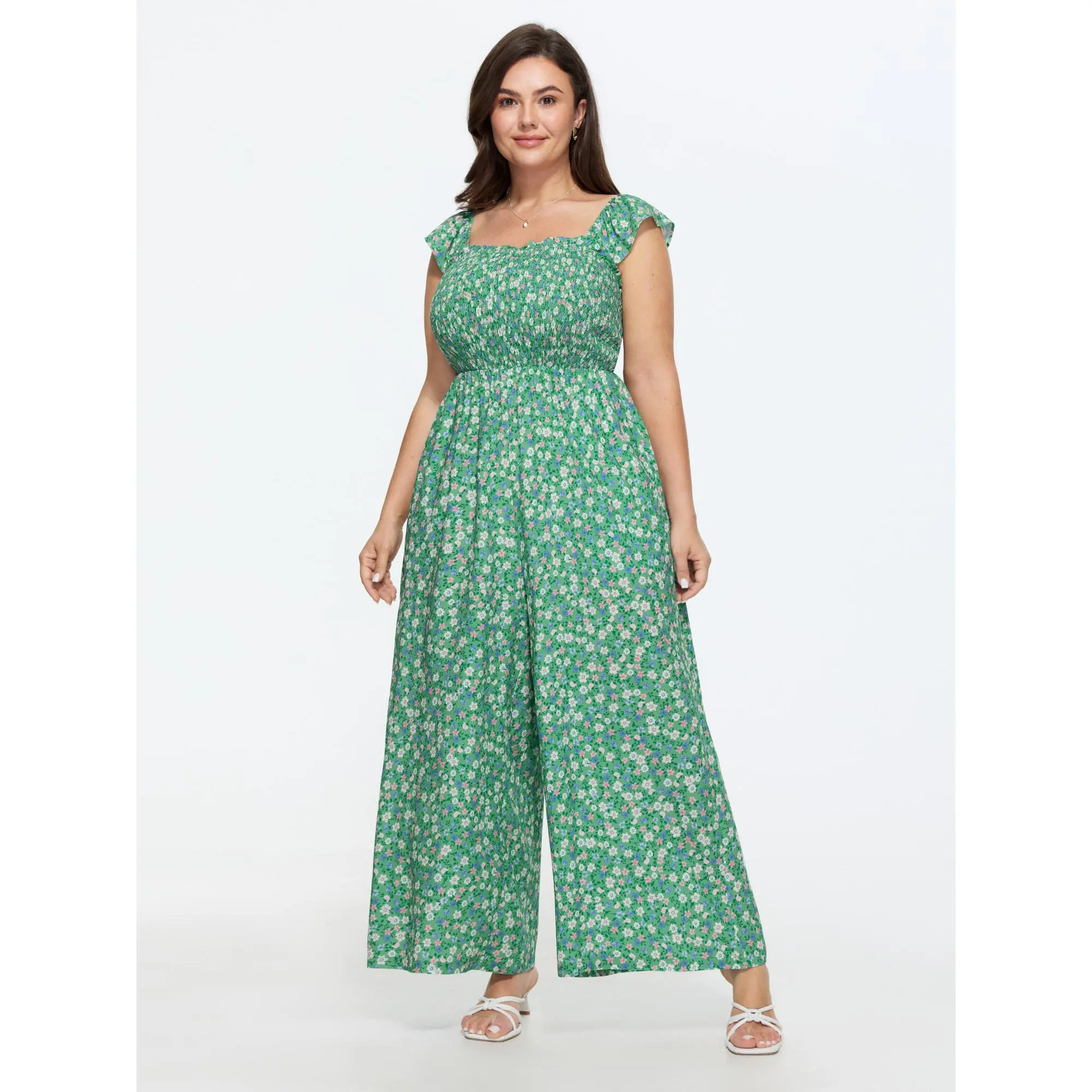 BloomChic Women's Plus Size Rayon Fabric Garment - Timeless Ditsy Flowy Floral Jumpsuit & Romper with Ruffled Straps, Side Pockets, Fit Overalls for Summer, Women's Clothes, Plus Size Clothes, Jumpsuits For Women, Ditsy Floral