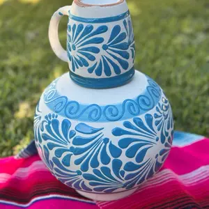 Botellón Relief Azul 3.5 LT Ceramic Container with Blue Floral Design and Handle Snack Organizer Tin Bottles Multifunctional Storage Storage Dispenser