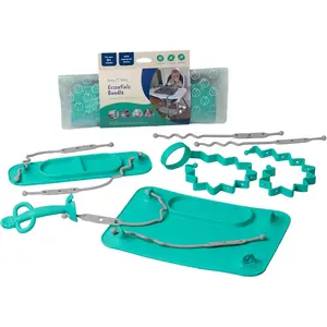 Essentials Bundle New Parent Starter Kit - Suction Placemat, Mini Mat, Teether Spoon, Toy Bungee, Bottle Bungee, 6 Tether Straps, Wet Bag (Spearmint)