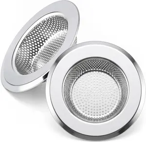 2PCS Sink Drain Strainer Set - Stainless Steel Shower Hair Catcher 4.5 Inch - Tool-Free Installation & Easy Clean - Prevent Clogs in Bathroom & Kitchen Sinks