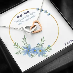 Necklace Family Where Love Never Ends Interlocking Hearts Necklace For Mom Necklace with Message Inside