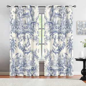 Vintage Oil Painting Print Curtains, American Country Style Polyester Drapes, Hole Installation, Suitable for Living Room Bedroom Dining Kitchen