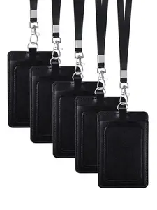 PU Leather Vertical ID Badge Holder ID Card Holder with Lanyard ,for Work Place, Workplace, Work Card Access Card Holder, Employee Chest Card and Meal Card Holder,School Stuff,Students Card Holder
