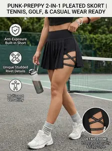 Women's Pleated Skort with Hidden Pockets, Casual 2-in-1 Short Skort for Gym, Workout Skirts and Outdoor Sports, Tennis Golf Skorts, Sport Preppy Style