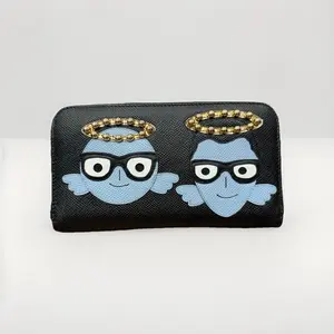 Pre-owned DOLCE & GABBANA As Seen On Screen As Seen On Screen SE4158 #DGFAMILY Black & Blue Halo Leather Zippy Wallet
