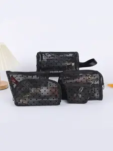 5-Piece Transparent Heart-Shaped Mesh Travel Pouch Set, Large Capacity for Toiletries & Makeup, New Design Women's Cosmetic Bag, Travel Cosmetic Bags