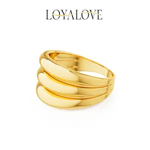 Loyalove Chunky Gold Ring For Women Wide Statement Ring Vintage Stack Gold Rings Non Tarnish Plated Big Trendy Fashion Thumb Rings Jewelry Gift For Women/Size6-10