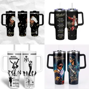 [Collection] Michael Jackson 20oz 40oz Tumbler V2 with Handle - King of Pop Stainless Steel Insulated Cup Thriller Moonwalk Fan Gift, Music Legend Fan Gift