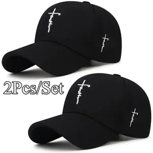 2026 [2pcs/set Baseball Cap] 2pcs/set Fashionable Black and White Baseball Cap | Exquisite Cross Embroidery, Breathable Acrylic Duckbill Design, Suitable for Outdoor Sports, Fashionable for Men and Women, Sports Accessories | Durable Headwear