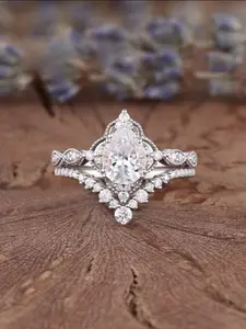 2 Pcs/Set Pretty Cubic Zirconia Ring For Women Bridal Engagement Jewelry For Wedding Engagement Party Valentine's Day Gift