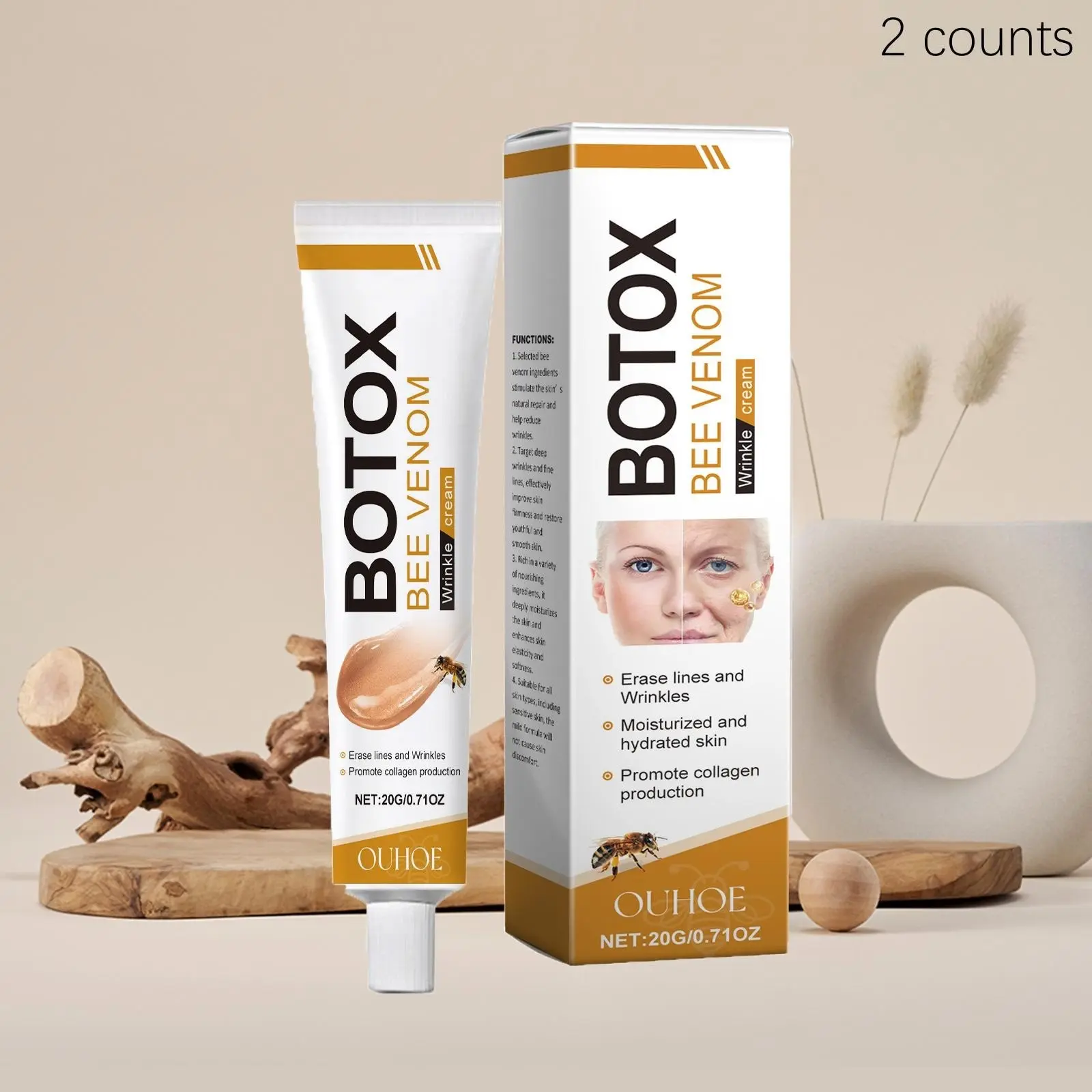 2pcs Bee Venom Facial Care Cream, Moisturizing & Tightening Skin, Daily Moisturizers, Firming Face Cream, Deep Moisturizing Repair, Deep Moisturizing Nourishing, Daily Skincare, Hydrating Face Treatment, Essential Beauty Product
