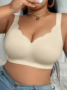 Plus Size Seamless Wirefree Push-Up V-Neck Bra for Women – Soft Support, Wide Straps, Comfortable One-Piece Design