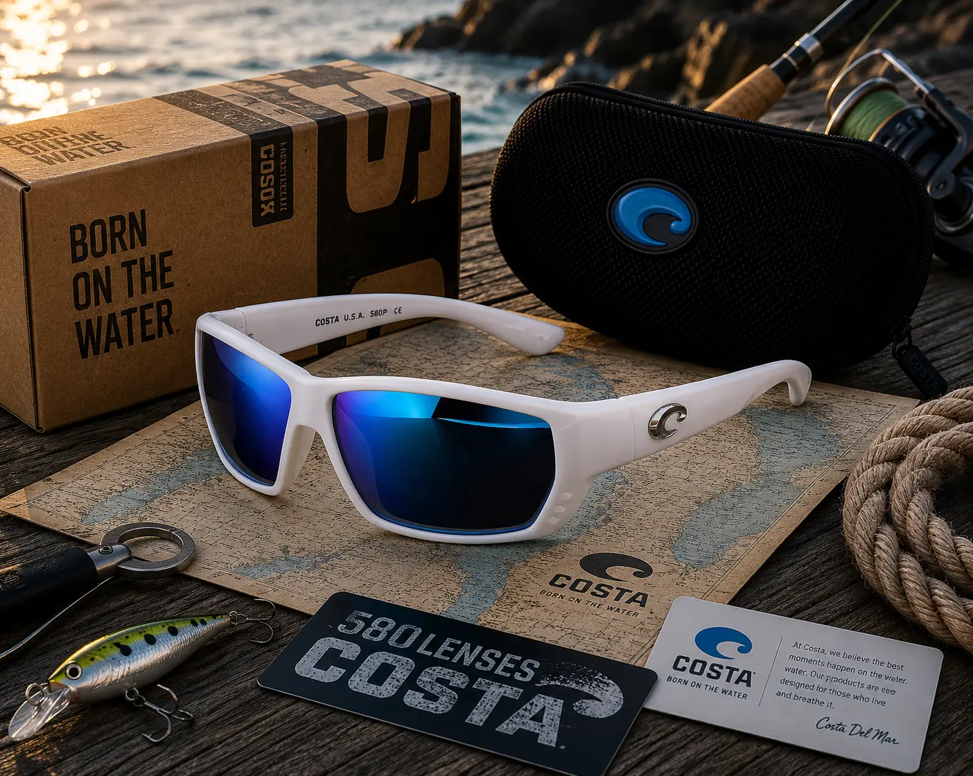 Costa Polarized Fishing Sunglasses with HD Mirror Lenses UV400 Anti-Glare Lightweight Square Frame for Boating Driving Outdoor Sports